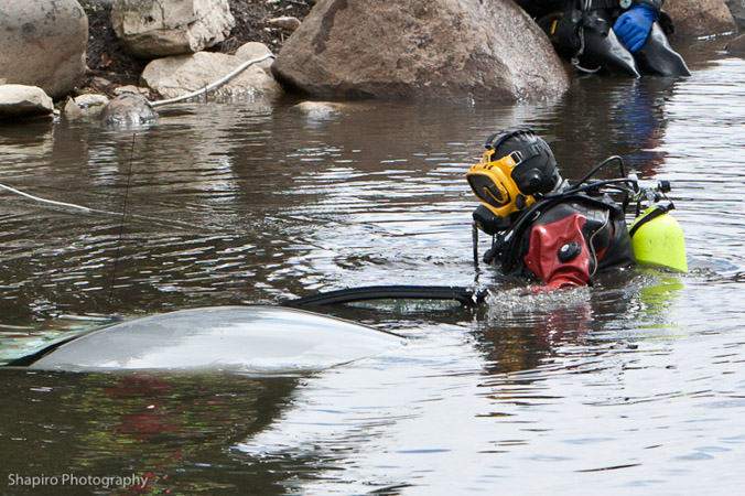 Palatine Fire Department water rescue Harper College submerged car